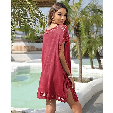 Women's V-Neck Beach Swimsuit Mesh Top Loose Crochet Cover-Up