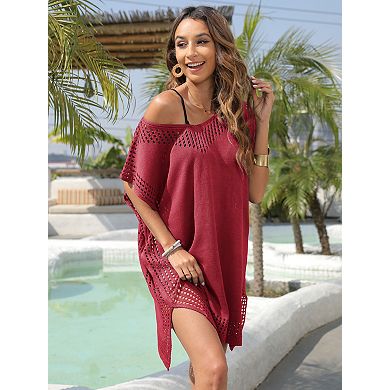 Women's V-Neck Beach Swimsuit Mesh Top Loose Crochet Cover-Up