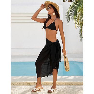 3 Piece Women Swimsuit Halter Bikini Set with Sarong Wrap Cover Up Bathing Suits