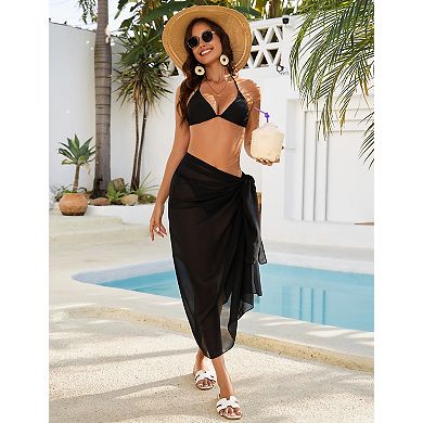 3 Piece Women Swimsuit Halter Bikini Set with Sarong Wrap Cover Up Bathing Suits