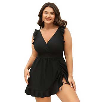 Plus Size Women One Piece Swimsuit Ruched Drawstring Ruffle Bathing Suits
