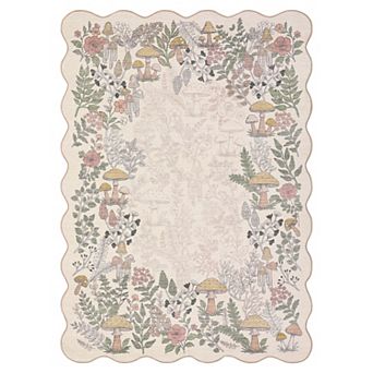 GlowSol Scalloped Floral Print Area Rug Machine Washable Non Slip Carpet for Living Room Hallway