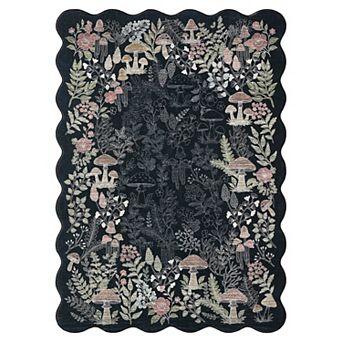 GlowSol Scalloped Floral Print Area Rug Machine Washable Non Slip Carpet for Living Room Hallway