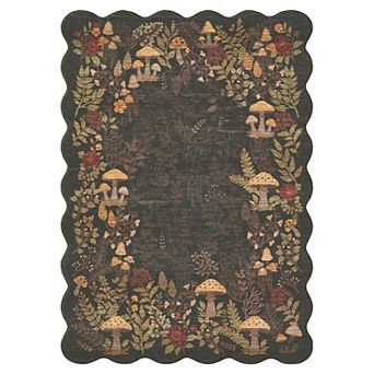 GlowSol Scalloped Floral Print Area Rug Machine Washable Non Slip Carpet for Living Room Hallway