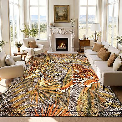 Low Pile Non Slip Tiger Palm Area Rug Durable Wear Resistant