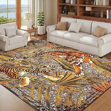 Low Pile Non Slip Tiger Palm Area Rug Durable Wear Resistant
