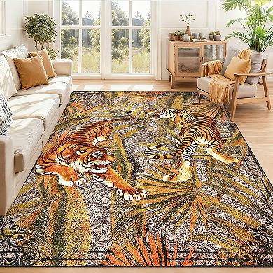 Low Pile Non Slip Tiger Palm Area Rug Durable Wear Resistant