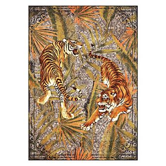 Low Pile Non Slip Tiger Palm Area Rug Durable Wear Resistant