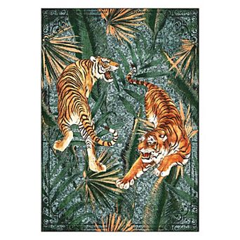 Low Pile Non Slip Tiger Palm Area Rug Durable Wear Resistant