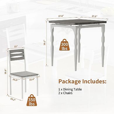 Versatile 3-Piece Dining Table Set for 2 Compact Kitchen & Dining Room Furniture for Apartments