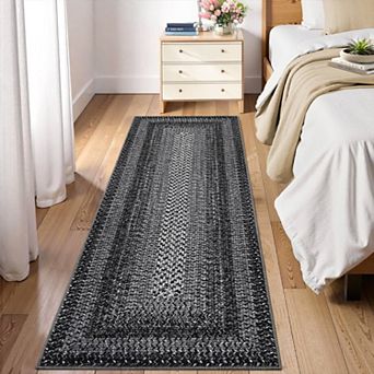 Farmhouse Style Printed Braided Area Rugs Easy Clean Machine Washable Non Slip Indoor Carpet for