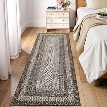 Farmhouse Style Printed Braided Area Rugs Easy Clean Machine Washable Non Slip Indoor Carpet for