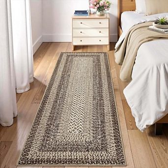 Farmhouse Style Printed Braided Area Rugs Easy Clean Machine Washable Non Slip Indoor Carpet for