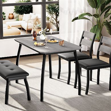 Space-Saving 4-Piece Dining Table Set Modern Wooden Table, Upholstered Bench & 2 Cushioned Chairs