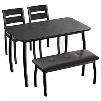 Space-Saving 4 pc Dining Table Set Modern Wooden Table, Upholstered Bench & 2 Cushioned Chairs