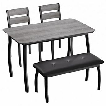 Space-Saving 4 pc Dining Table Set Modern Wooden Table, Upholstered Bench & 2 Cushioned Chairs