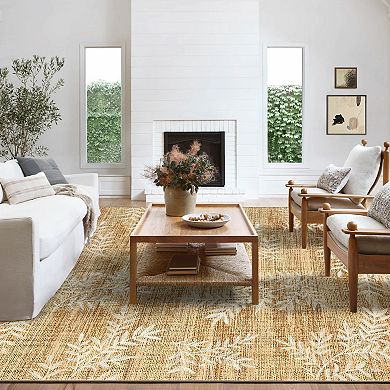 Modern Bamboo Leaves Low Pile Area Rug Non Slip Wear Resistant