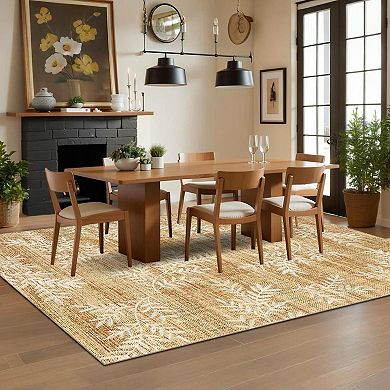 Modern Bamboo Leaves Low Pile Area Rug Non Slip Wear Resistant