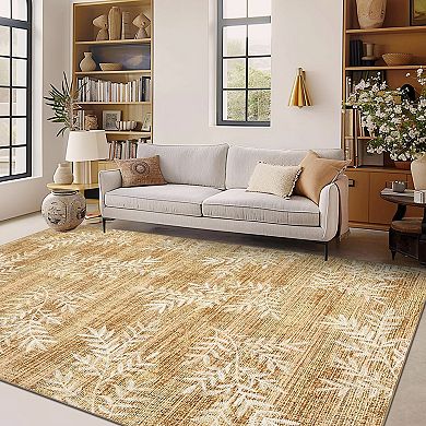 Modern Bamboo Leaves Low Pile Area Rug Non Slip Wear Resistant