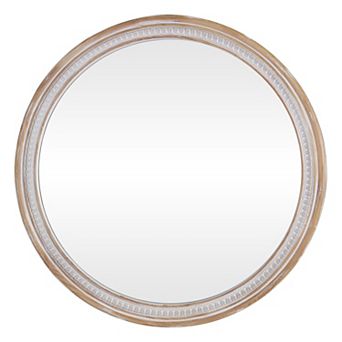 30" Round Rustic Boho Solid Wood Farmhouse Wall Mirror for Bathroom Vanity