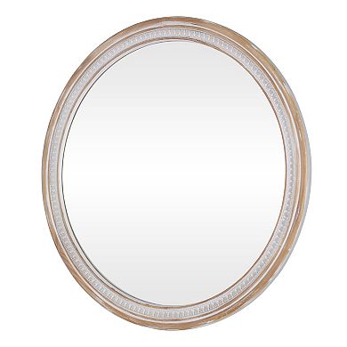 30" Round Rustic Boho Solid Wood Farmhouse Wall Mirror for Bathroom Vanity