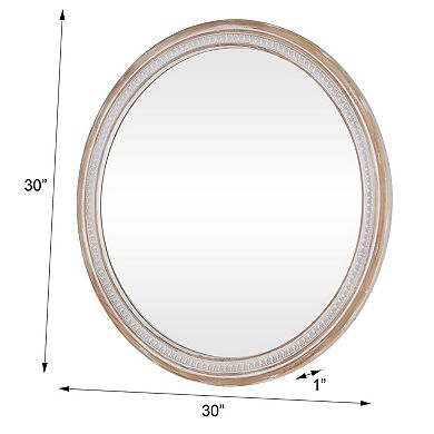 30" Round Rustic Boho Solid Wood Farmhouse Wall Mirror for Bathroom Vanity