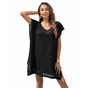 Women's V-Neck Loose Crochet Cover-Up Beach Swimsuit Mesh Top