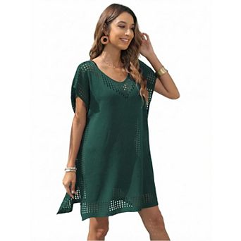 Women's V-Neck Loose Crochet Cover-Up Beach Swimsuit Mesh Top