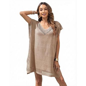 Women's V-Neck Loose Crochet Cover-Up Beach Swimsuit Mesh Top