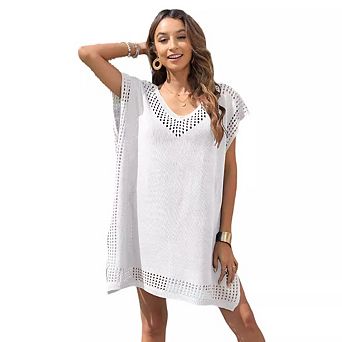 Women's V-Neck Loose Crochet Cover-Up Beach Swimsuit Mesh Top