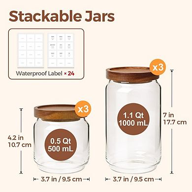Airtight Glass Pantry Storage Canister with Wood Lid, Stackable Jar