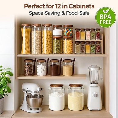 Airtight Glass Pantry Storage Canister with Wood Lid, Stackable Jar