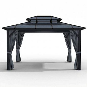 Permanent Hardtop Gazebo Outdoor Pavilion Double Polycarbonate Roof, Sturdy Aluminum Frame