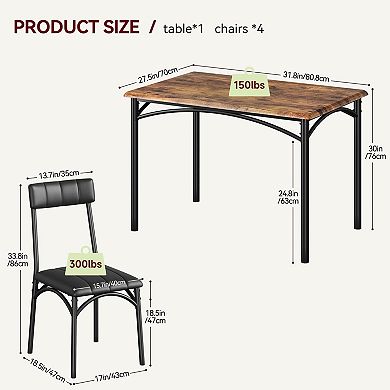 5 Piece Dining Table Set for 4 - Modern Farmhouse Kitchen Table with 4 Upholstered Chairs, for home