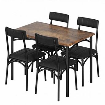 5 pc Dining Table Set for 4 - Modern Farmhouse Kitchen Table with 4 Upholstered Chairs, for home