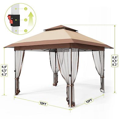 12X12 Ft Instant Pop-Up Gazebo - Modern Waterproof Canopy Tent with Mosquito Netting & Sidewalls