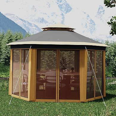 13' x 13' Pop -Up Gazebo, Hexagonal Canopy Shelter with 6 Zippered Mesh Netting, for Lawn
