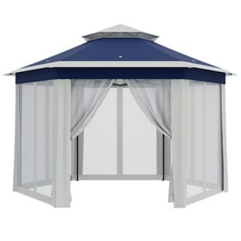 13' x 13' Pop -Up Gazebo, Hexagonal Canopy Shelter with 6 Zippered Mesh Netting, for Lawn