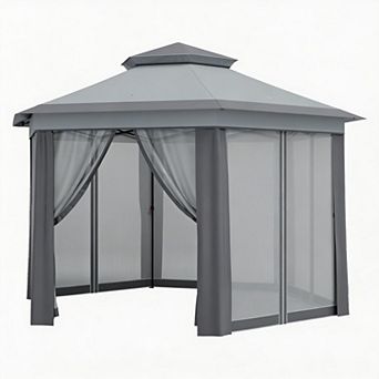 13' x 13' Pop -Up Gazebo, Hexagonal Canopy Shelter with 6 Zippered Mesh Netting, for Lawn