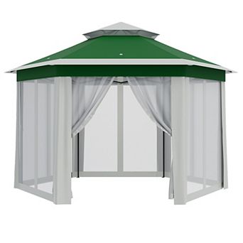 13' x 13' Pop -Up Gazebo, Hexagonal Canopy Shelter with 6 Zippered Mesh Netting, for Lawn