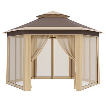 13' x 13' Pop -Up Gazebo, Hexagonal Canopy Shelter with 6 Zippered Mesh Netting, for Lawn