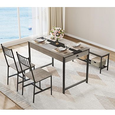 4 Piece Dining Table Set for 4 People,Kitchen Table Set with 2 Chairs & 1 Bench,Double Side Drawers