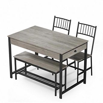 4 pc Dining Table Set for 4 People,Kitchen Table Set with 2 Chairs & 1 Bench,Double Side Drawers