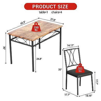 5 Piece Dining Table Set for 4, Modern Small Table and Chairs Set for 4, for Kitchen, Dining Room