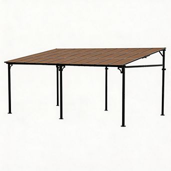 Lean-to Hardtop Wall-Mounted Gazebo, 12'x20' Outdoor Pergola with Reinforced Aluminum Frame