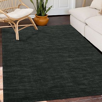 Modern Solid Color Textured Area Rug Machine Washable Low Pile Non Slip Mat for Living Room Bedroom