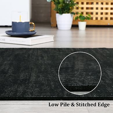 Modern Solid Color Textured Area Rug Machine Washable Low Pile Non Slip Mat for Living Room Bedroom