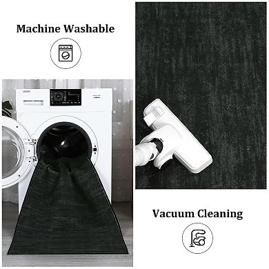 Modern Solid Color Textured Area Rug Machine Washable Low Pile Non Slip Mat for Living Room Bedroom