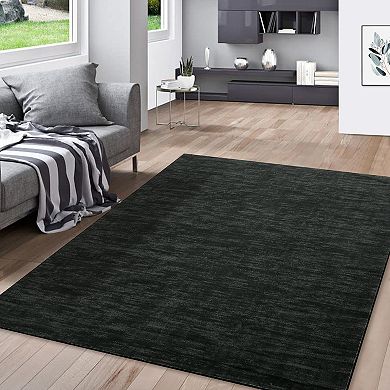 Modern Solid Color Textured Area Rug Machine Washable Low Pile Non Slip Mat for Living Room Bedroom