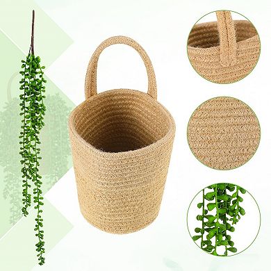 Rope Basket With Pearls Succulents Home Decor